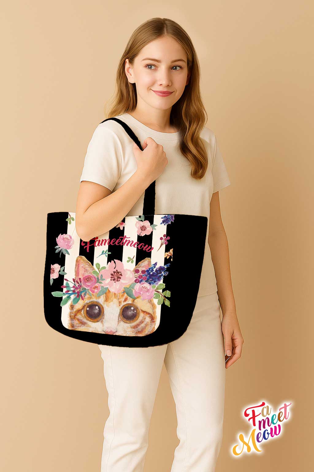 Shoulder Tote Bag - Classic (Black stripes)