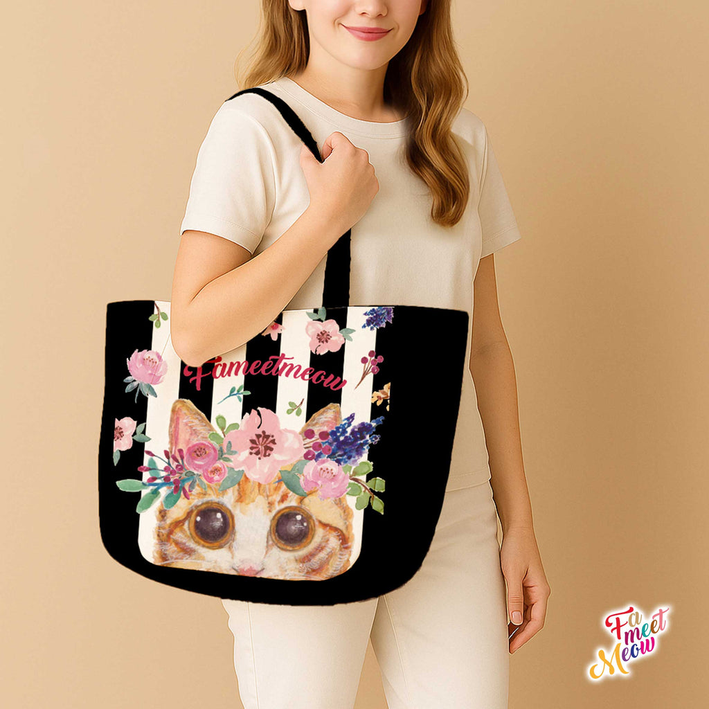 Shoulder Tote Bag - Classic (Black stripes)