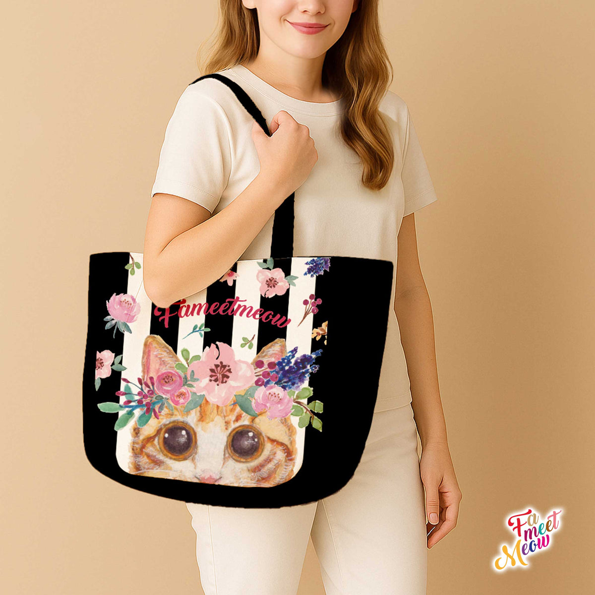 Shoulder Tote Bag - Classic (Black stripes)