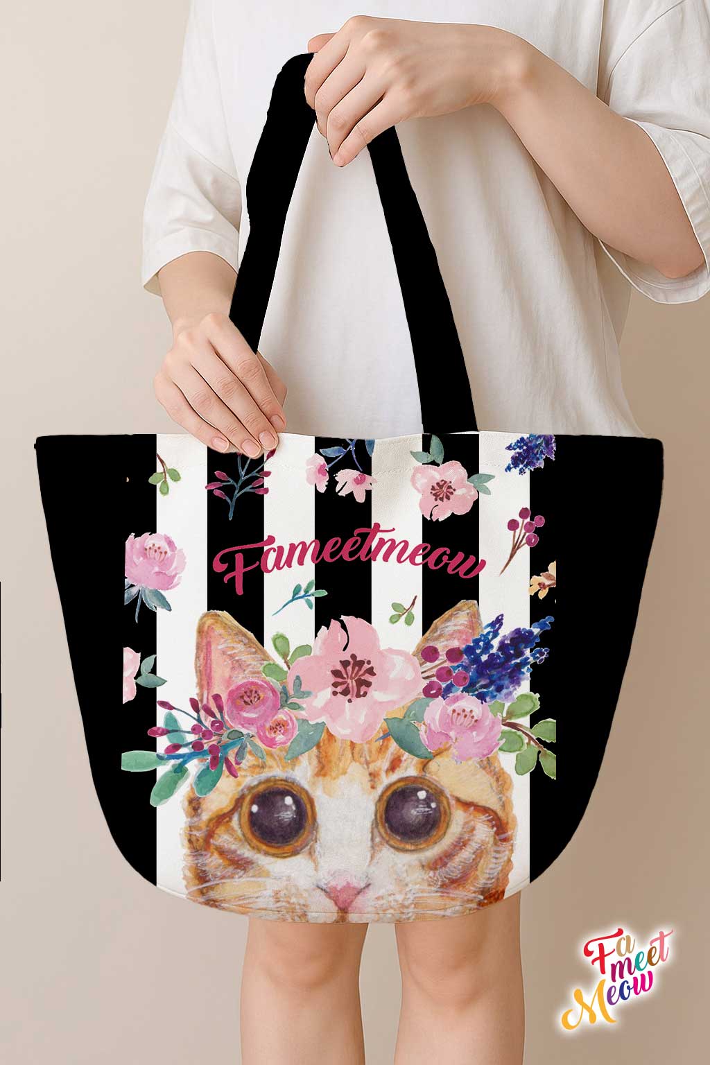 Shoulder Tote Bag - Classic (Black stripes)