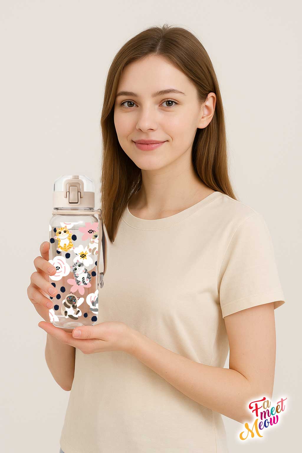 530ml Water Bottle - Fluttering Flower Cats