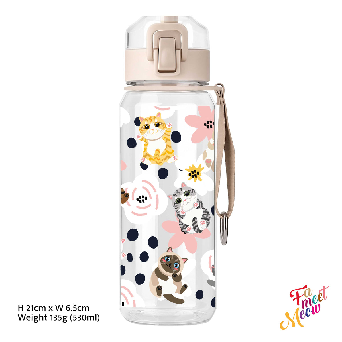 530ml Water Bottle - Fluttering Flower Cats