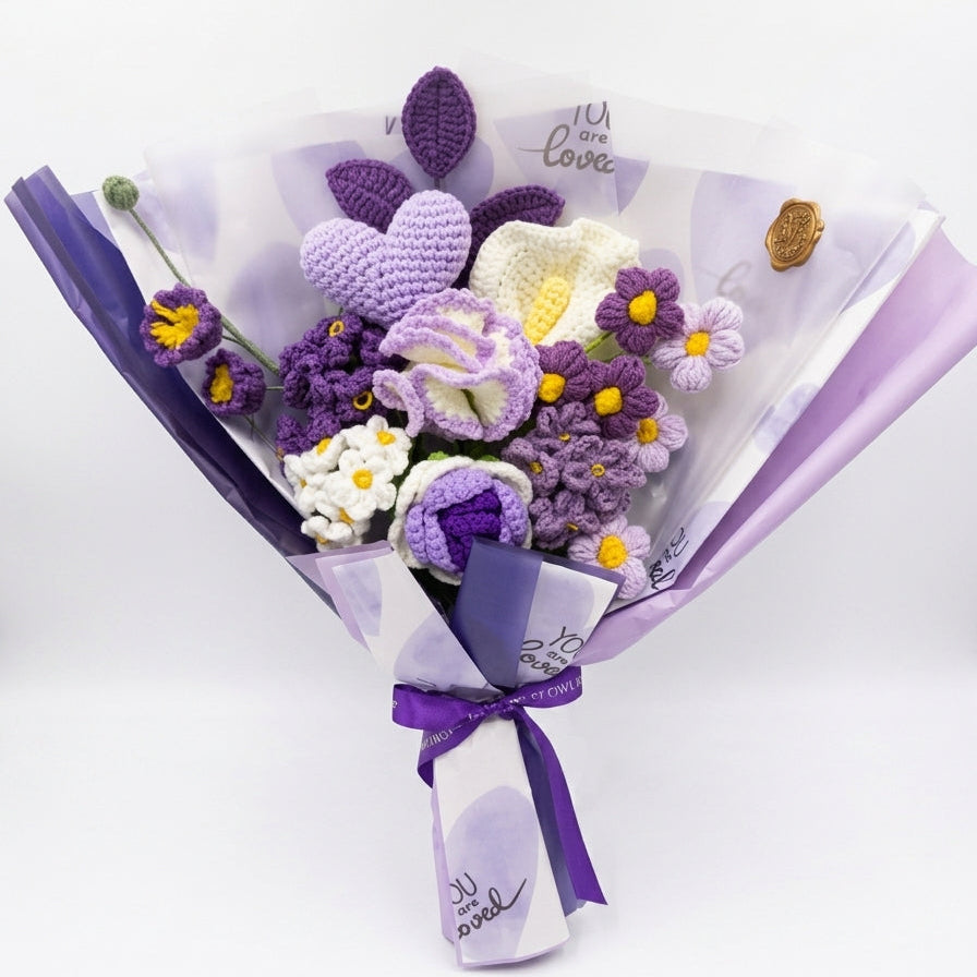 Korean Style Purple Heart Floral Mix - 11-Stem Crochet Bouquet