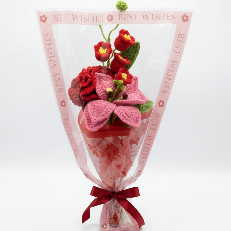 Dark Pink Lily Floral Mix - 3-Stem Crochet Bouquet