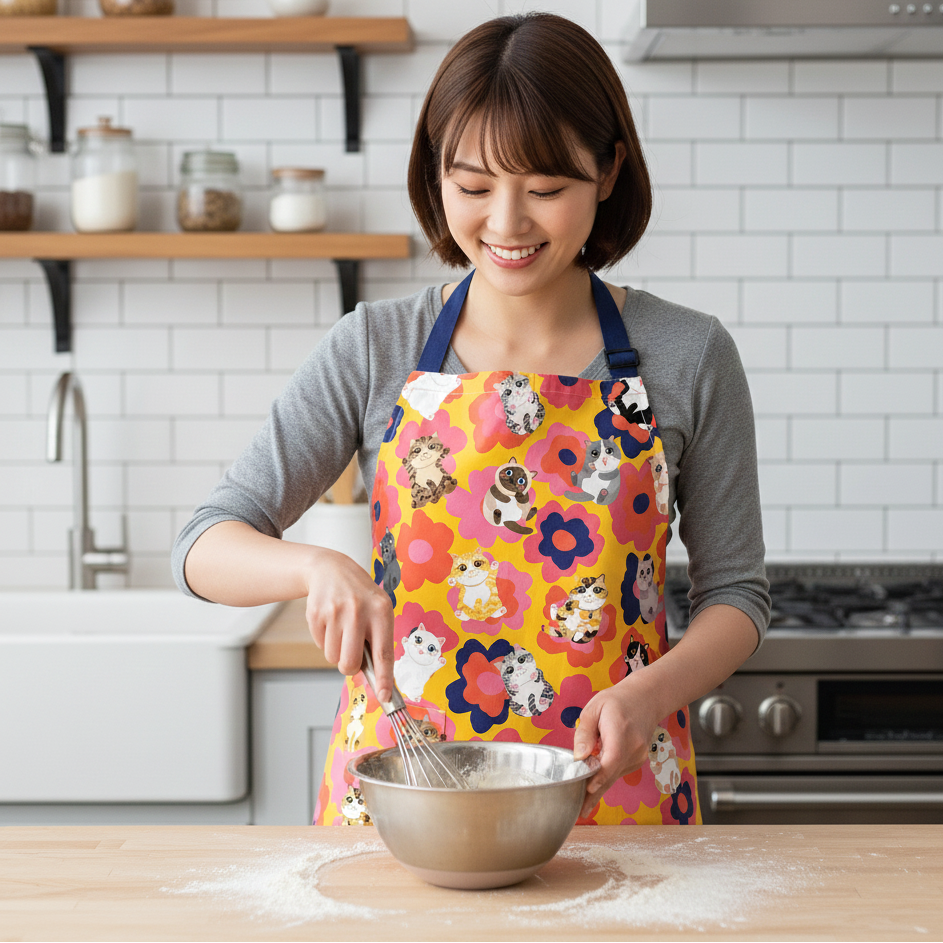 Waterproof & Oil-proof Apron - Cat of the day - Twelve Cats Floral Pattern Kitchen & Baking
