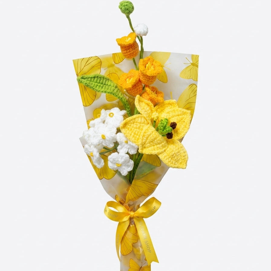 Yellow Lily Floral Mix - 3-Stem Crochet Bouquet