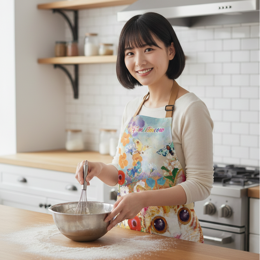 Waterproof & Oil-proof Apron - Paint Ginger Tabby Cat - Oil Paint Floral Pattern Kitchen & Baking