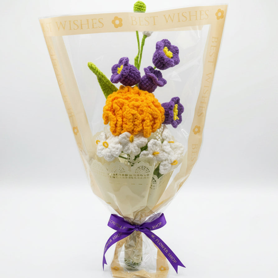 Yellow Carnation Floral Mix - 3-Stem Crochet Bouquet