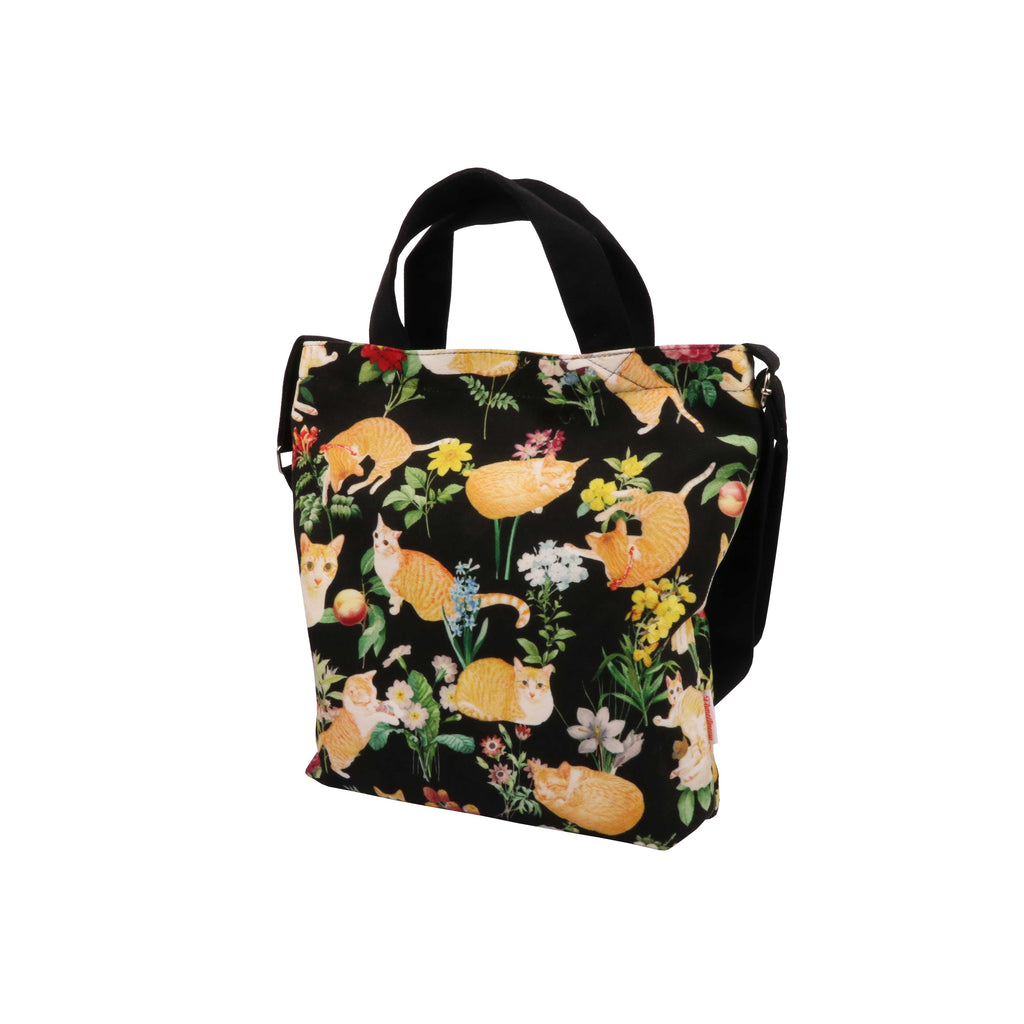 Cross-body Tote Bag - Floral (Black)