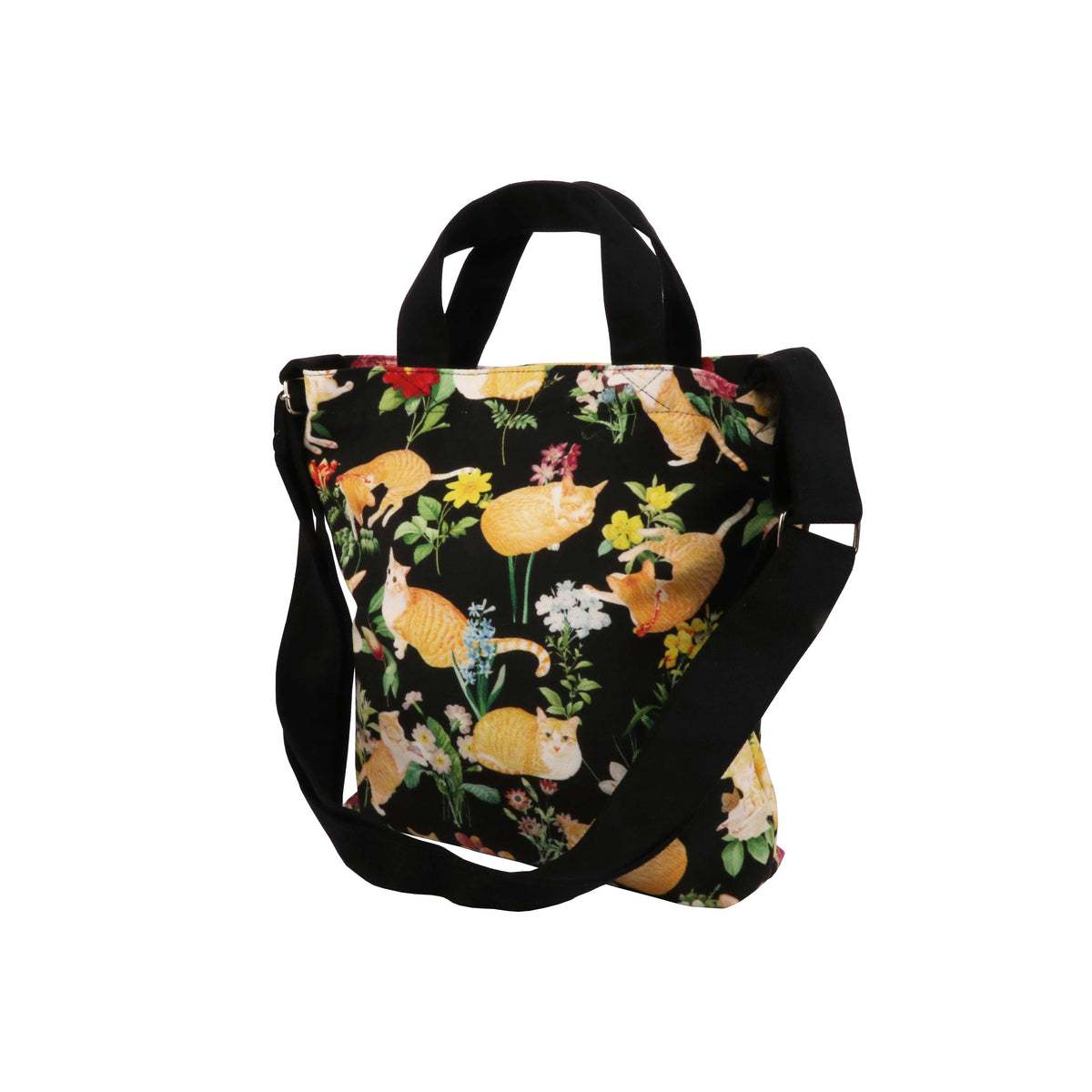 Cross-body Tote Bag - Floral (Black)
