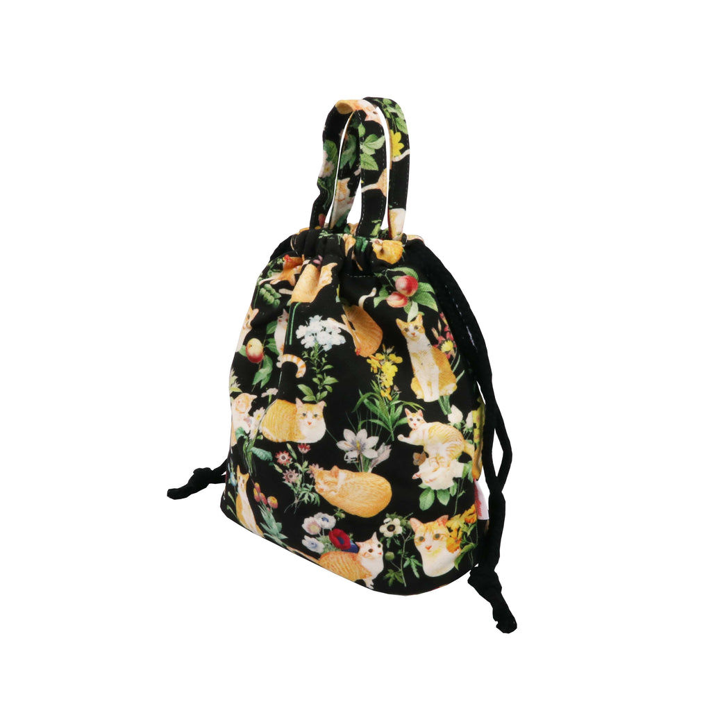 Drawstring Bucket Bag - Floral (Black)