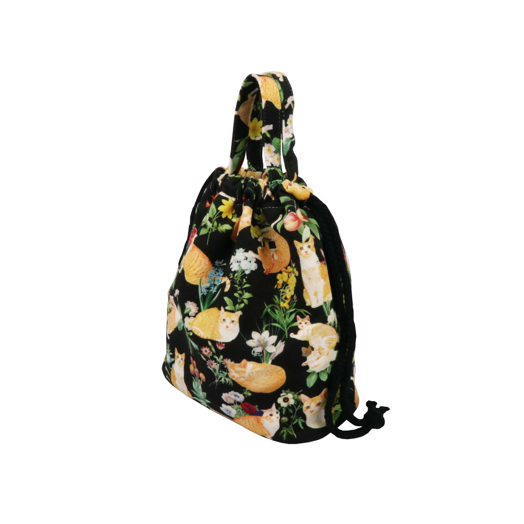 Drawstring Bucket Bag - Floral (Black)