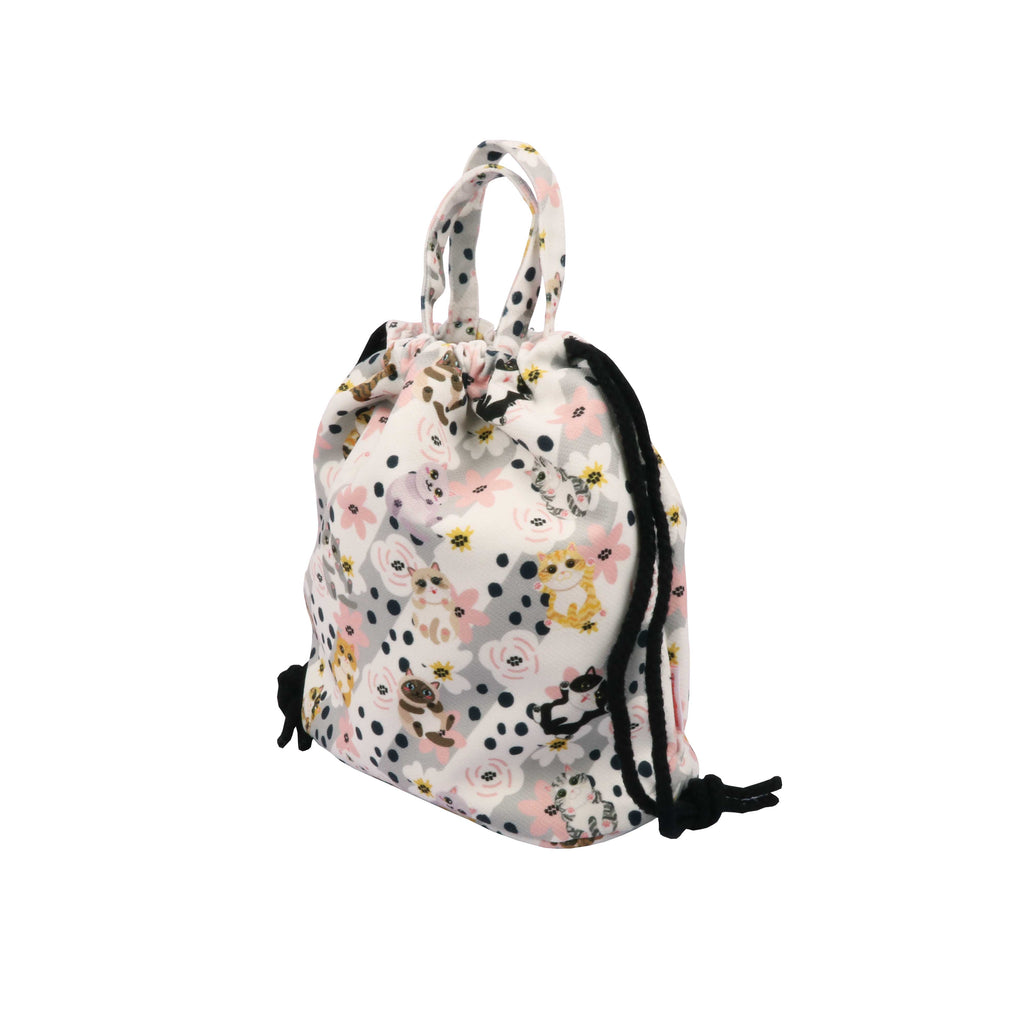 Drawstring Bucket Bag - Fluttering Flower Cats