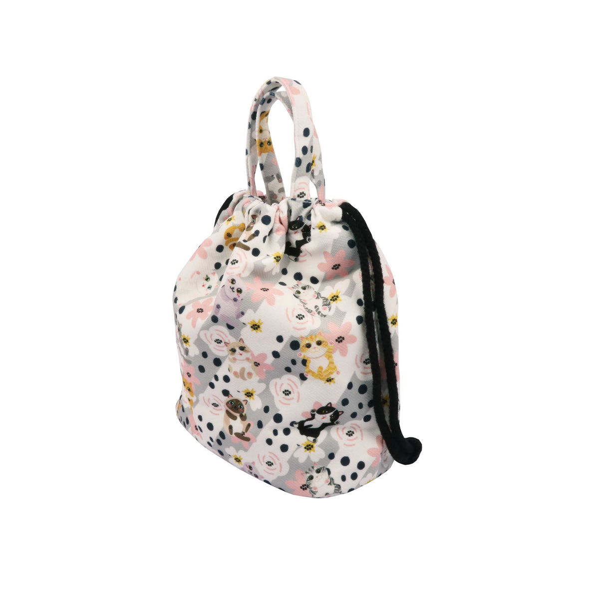 Drawstring Bucket Bag - Fluttering Flower Cats